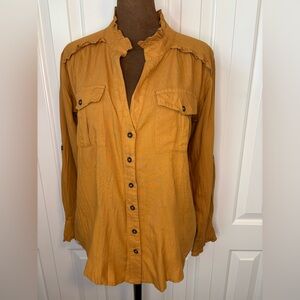 Sundance Golden Ruffle Trim Button-Up Blouse Size PXS